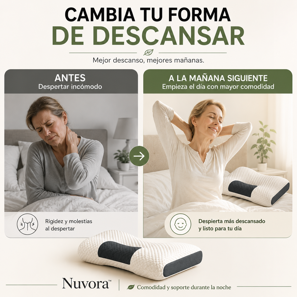 Nuvora™ | Almohada Ergonómica de Descanso 2x1