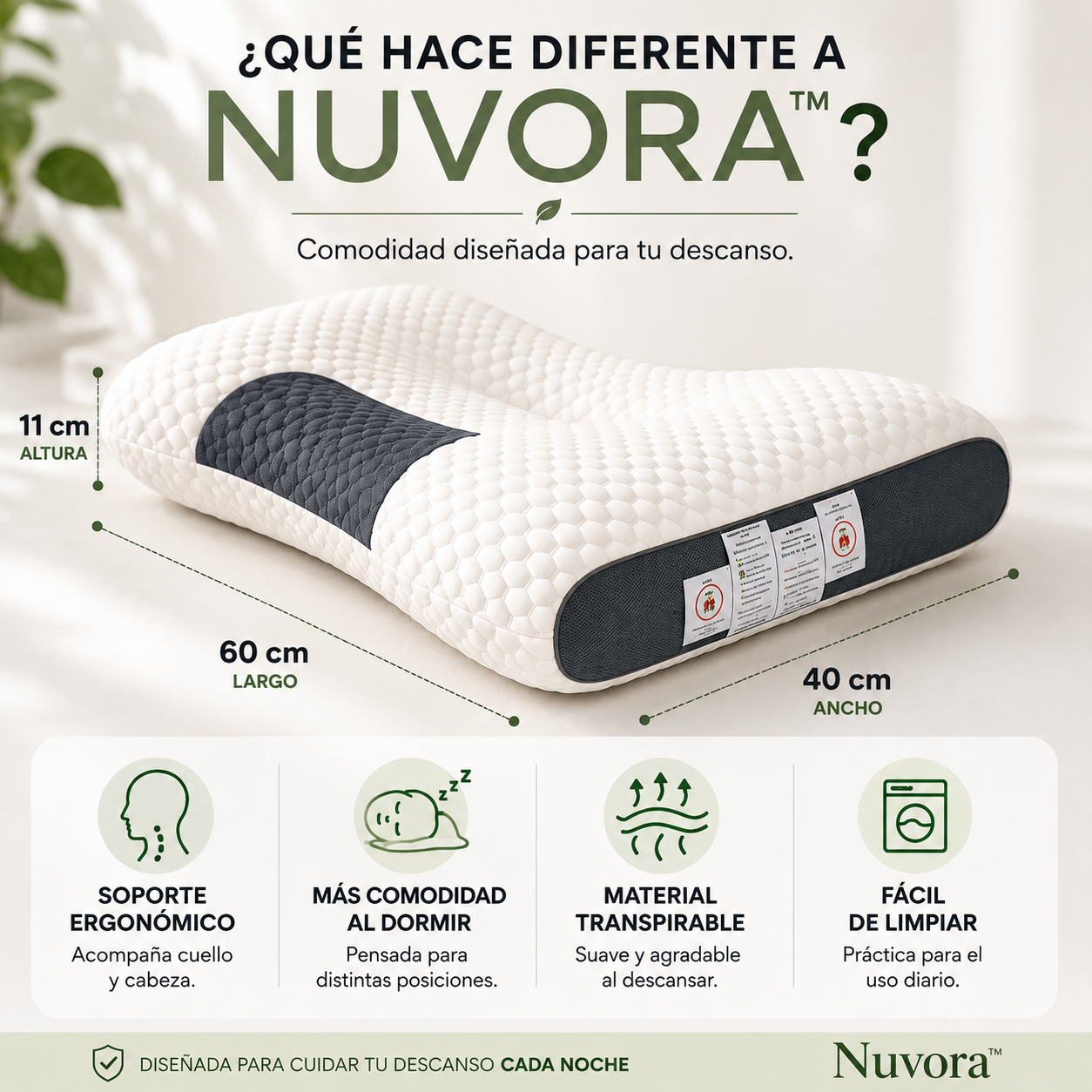 Nuvora™ | Almohada Ergonómica de Descanso 2x1